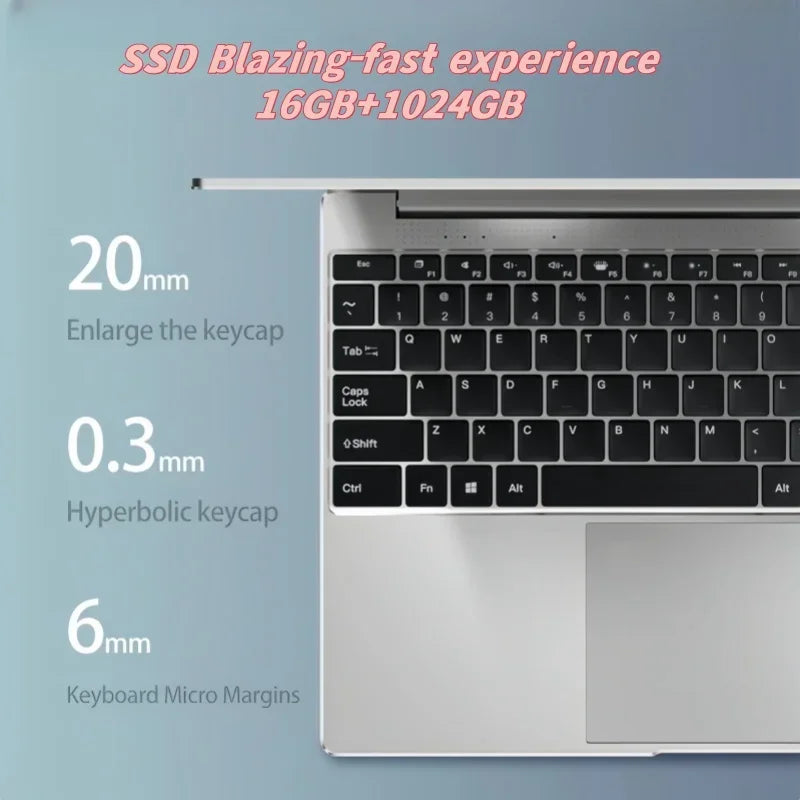 New Arrival Leisure Slim Laptop 16GB RAM 2TB SSD Intel N3700 Chip Full HD Display Home Entertainment PC