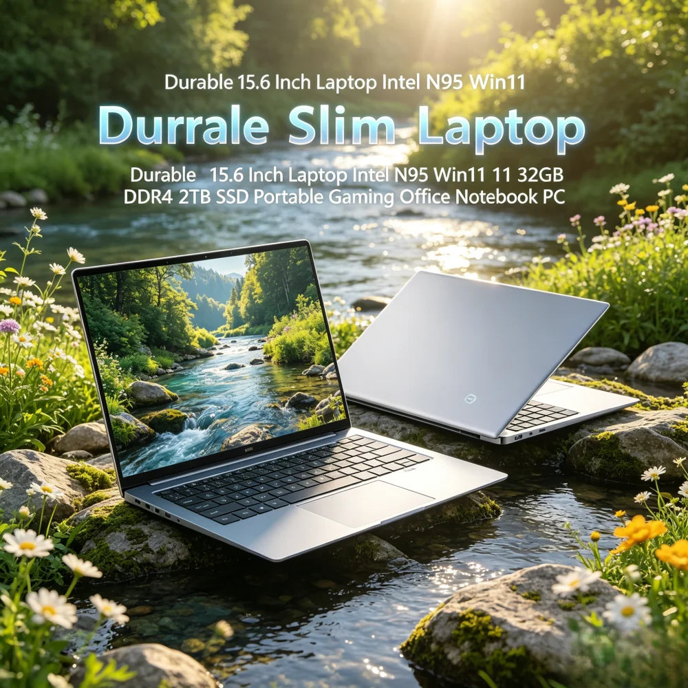 Durable 15.6 Inch Laptop Intel N95 Win11 32GB DDR4 2TB SSD Portable Gaming Office Notebook PC