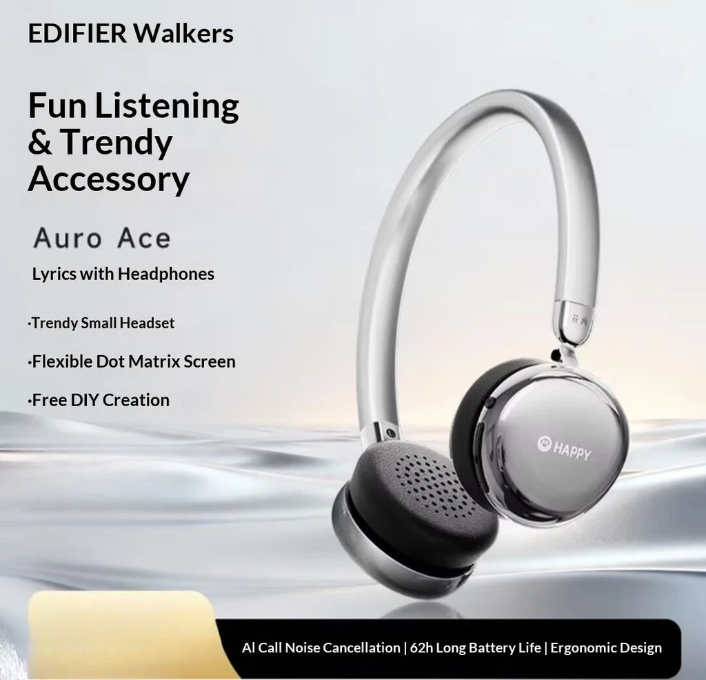 New Edifier AURO ACE Over-Ear Headphones with Trendy Toy Screen DIY Lyrics Display, 32mm Drivers, Bluetooth 6.0 Earphones Gifts