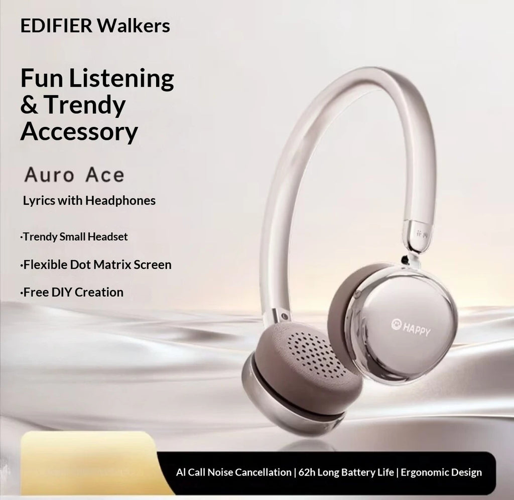 New Edifier AURO ACE Over-Ear Headphones with Trendy Toy Screen DIY Lyrics Display, 32mm Drivers, Bluetooth 6.0 Earphones Gifts