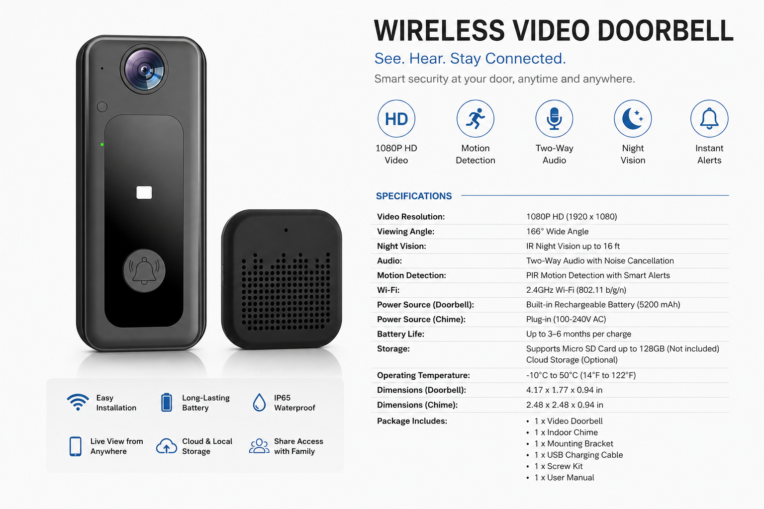 Home Wireless Smart WiFi Doorbell
