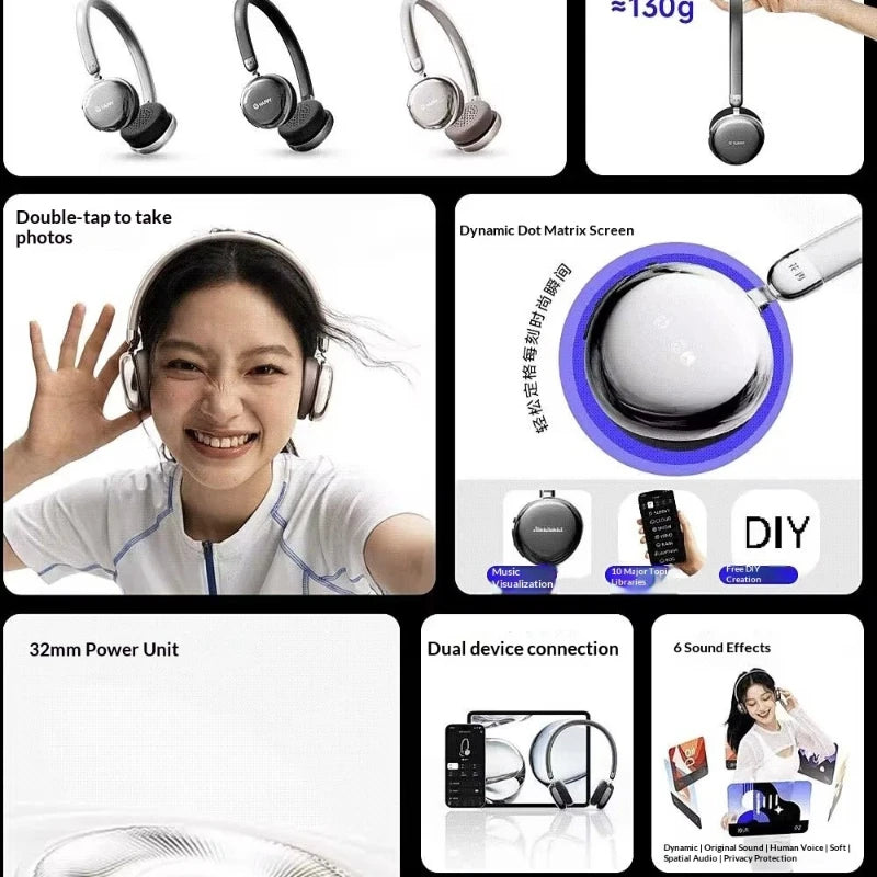 New Edifier AURO ACE Over-Ear Headphones with Trendy Toy Screen DIY Lyrics Display, 32mm Drivers, Bluetooth 6.0 Earphones Gifts
